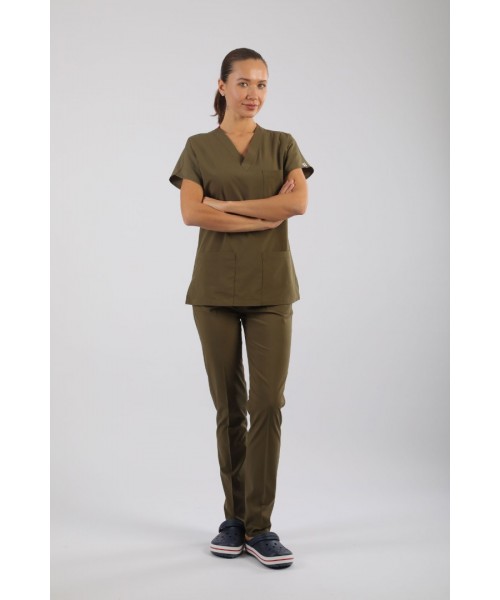 ASFLEX Likralı Scrubs Haki Renk