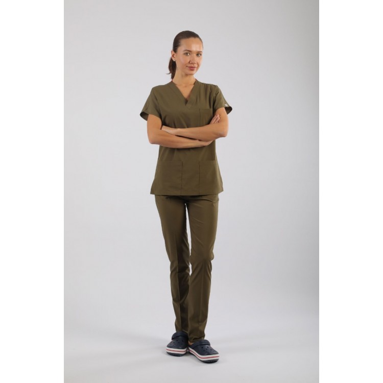 ASFLEX Likralı Scrubs Haki Renk ASFLEX Likralı Scrubs Haki Renk