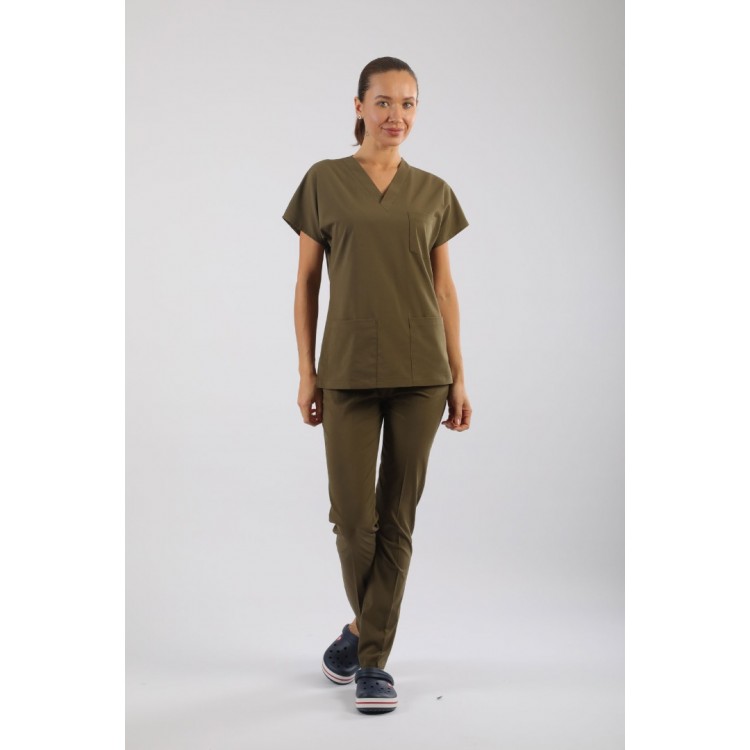 ASFLEX Likralı Scrubs Haki Renk ASFLEX Likralı Scrubs Haki Renk