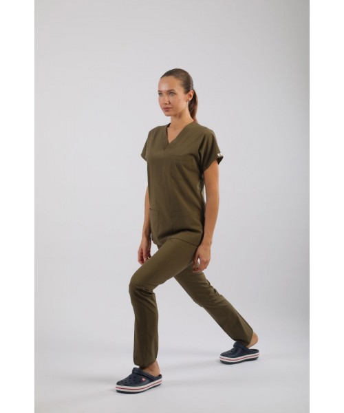 ASFLEX Likralı Scrubs Haki Renk