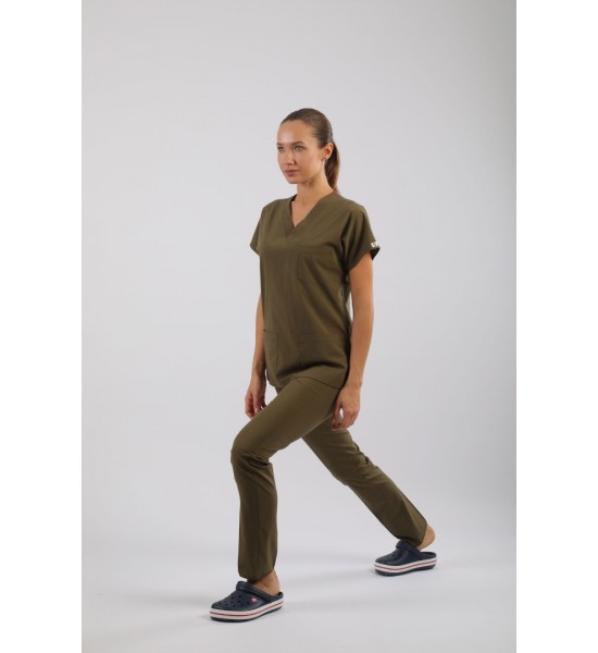 ASFLEX Likralı Scrubs Haki Renk