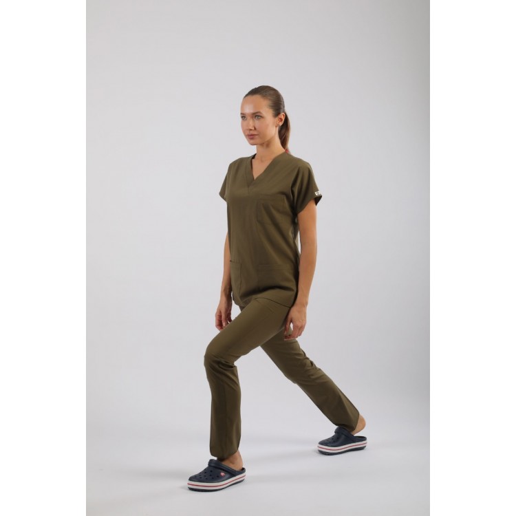 ASFLEX Likralı Scrubs Haki Renk ASFLEX Likralı Scrubs Haki Renk