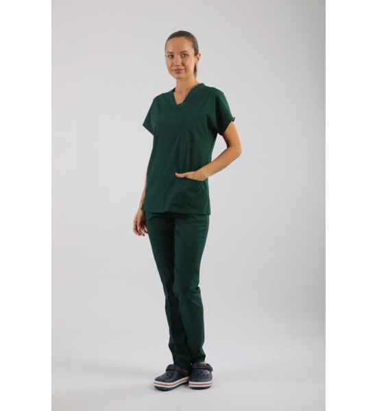 PREMIUM Likralı Kadın Scrubs - AvcıYeşili