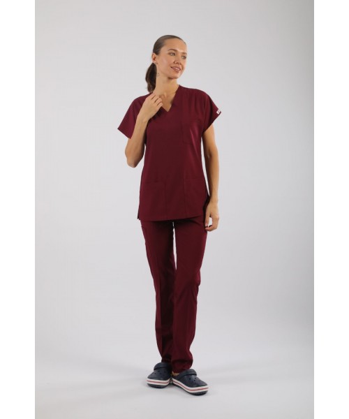 PREMIUM Likralı Kadın Scrubs - Bordo