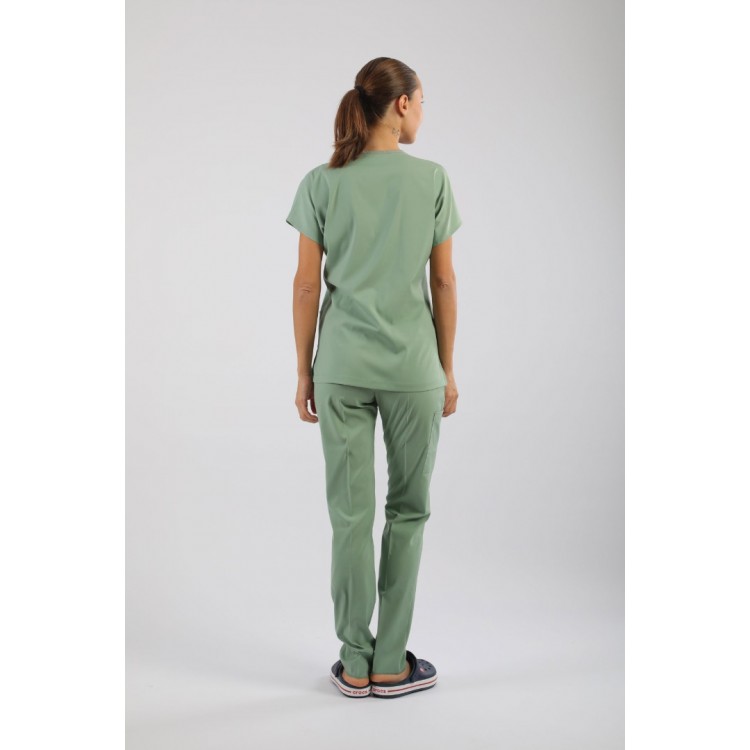 PREMIUM Likralı Kadın Scrubs - Küf Yeşili