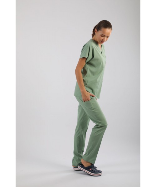 PREMIUM Likralı Kadın Scrubs - Küf Yeşili (Çağla Yeşili)