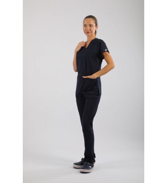 PREMIUM Likralı Kadın Scrubs - Lacivert