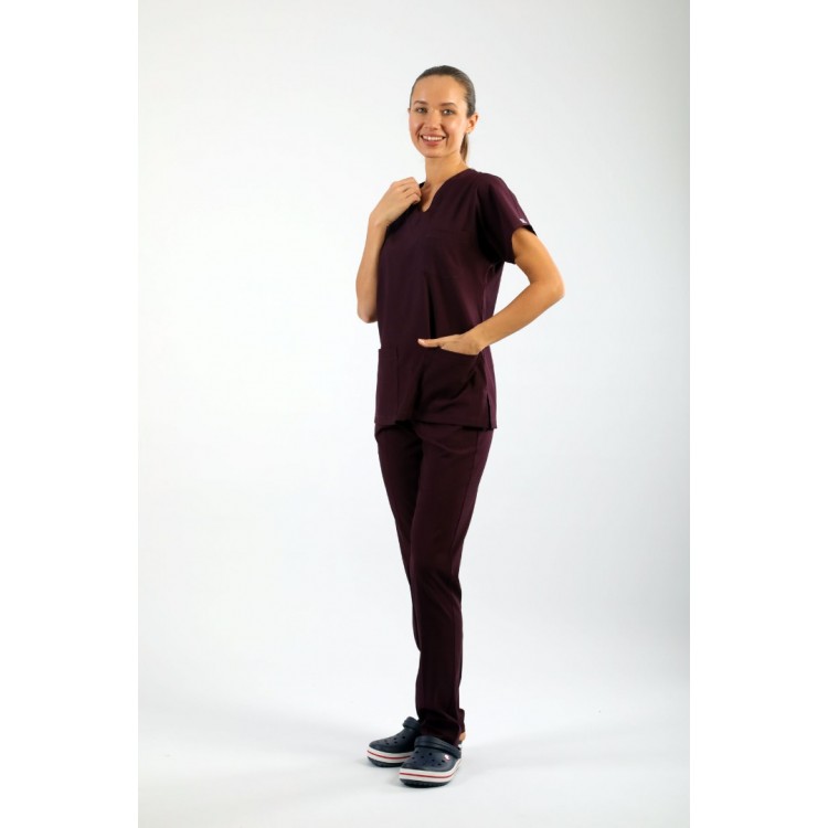 PREMIUM Likralı Kadın Scrubs - Mürdüm