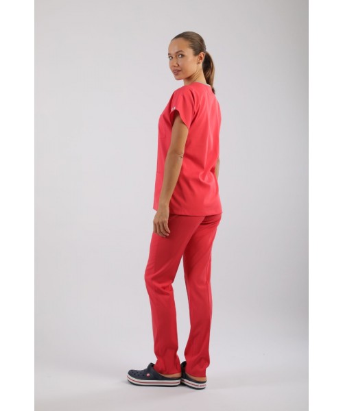 PREMIUM Likralı Kadın Scrubs - Nar Çiçeği