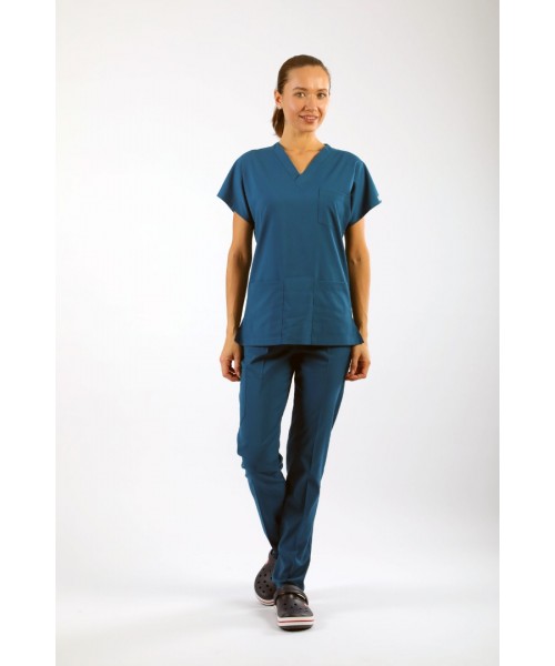 PREMIUM Likralı Kadın Scrubs - Petrol Yeşili