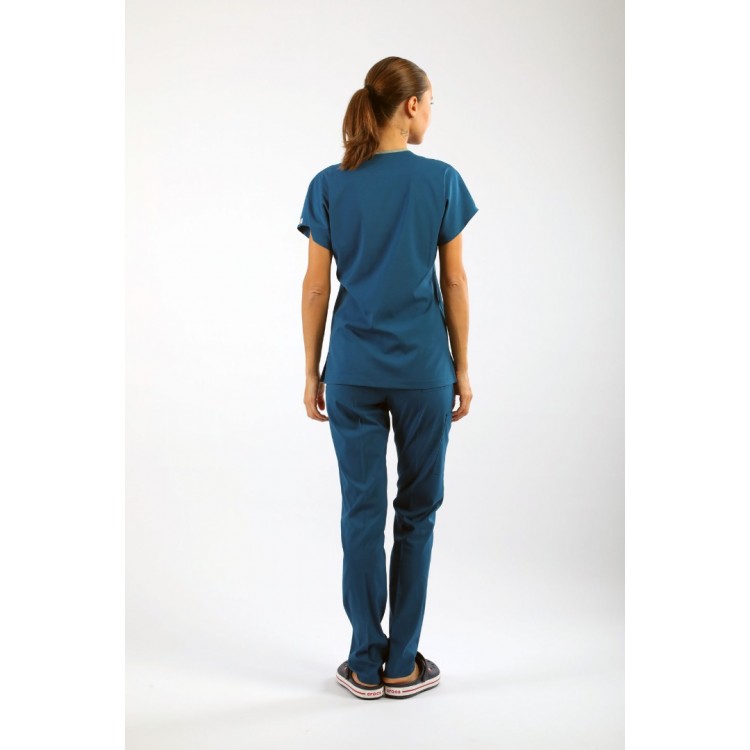 PREMIUM Likralı Kadın Scrubs - Petrol Yeşili