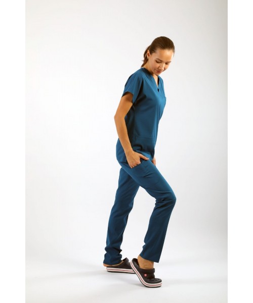 PREMIUM Likralı Kadın Scrubs - Petrol Yeşili