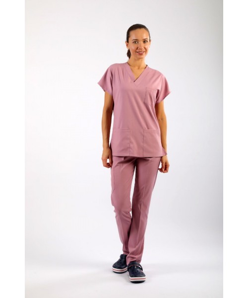 PREMIUM Likralı Kadın Scrubs - Pudra