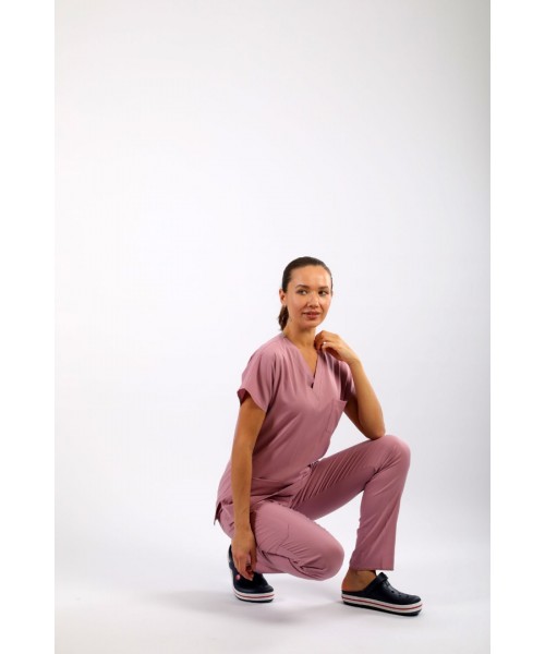 PREMIUM Likralı Kadın Scrubs - Pudra