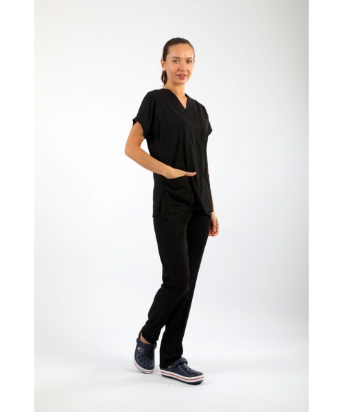 PREMIUM Likralı Kadın Scrubs - Siyah